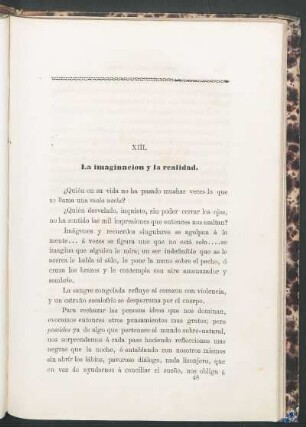 XIII. - La imaginación y la realidad.