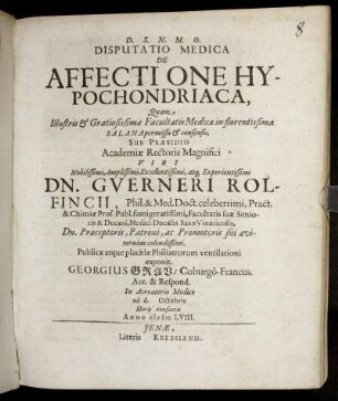 Disputatio Medica De Affectione Hypochondriaca