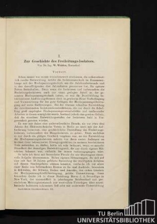 I. Zur Geschichte des Freileitungs-Isolators.