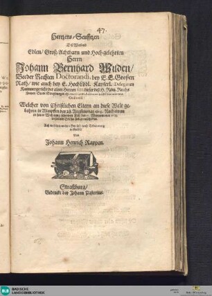 Hertzens-Seufftzen Deß Weyland Edlen Groß-Achtbarn und Hoch-gelehrten Herrn Johann Bernhard Wilden ...
