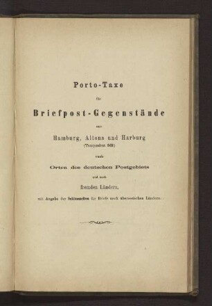 Porto-Taxe für Briefpost-Gegenstände aus Hamburg, Altona und Harburg