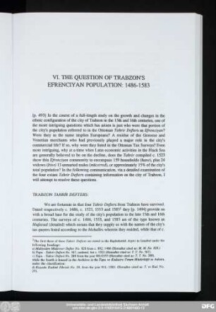 VI. The Question Of Trabzon's Efrenciyan Population: 1486-1583