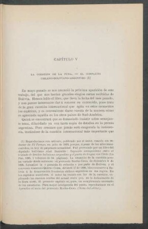 Capítulo V - La cuestión de la Puna. - El conflicto chileno-boliviano-argentino
