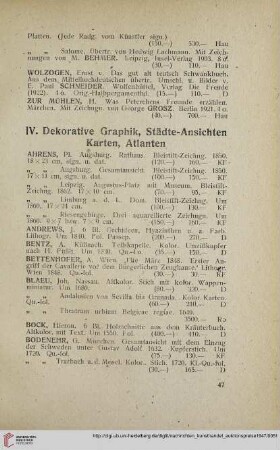 IV. Dekorative Graphik, Städte-Ansichten, Karten, Atlanten