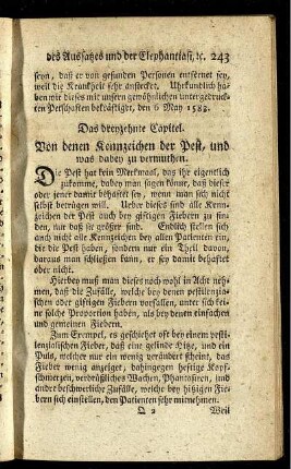 Das dreyzehnte Capitel. Von denen Kennzeichen der Pest, und was dabey zu vermuthen.