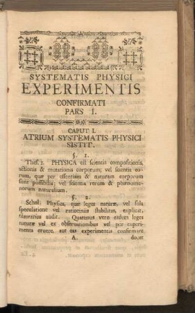Systematis Physici Experimentis Confirmati Pars I.