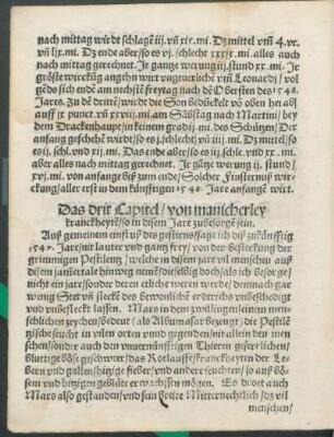 Das drit Capitel/ von manicherley kranckheyte[n]/ so in disem Jare zubesorge[n] sein.
