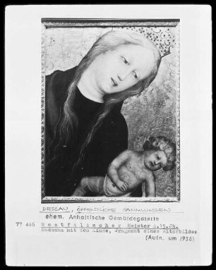 Madonna mit Kind. Fragment eines Altarbildes mit der Darstellung der Anbetung der Könige