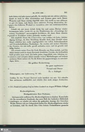 Friedrich Ludwig Christian zu Solms-Laubach an August Wilhelm von Schlegel, Köln, 28.06.1820