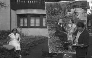 St. Moritz: Prinzenpaar wird gemalt (Hintergrund Haus), Maler und Staffelei; näher