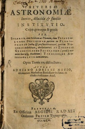 Universae Astronomiae brevis ... Institutio