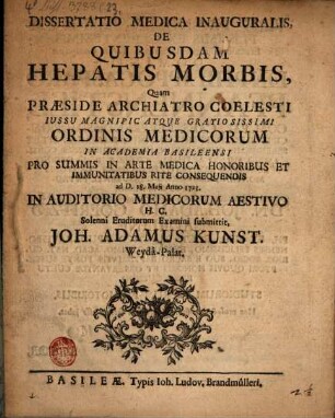 Diss. med. inaug. de quibusdam hepatis morbis