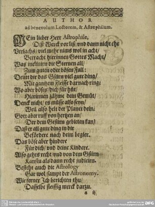 AUTHOR ad benevolum Lectorem, & Astrophilum.
