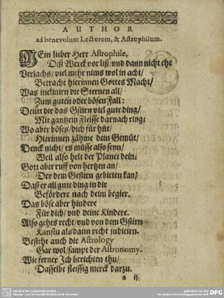 AUTHOR ad benevolum Lectorem, & Astrophilum.