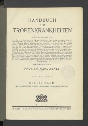 1: Handbuch der Tropenkrankheiten