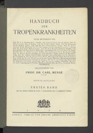 1: Handbuch der Tropenkrankheiten