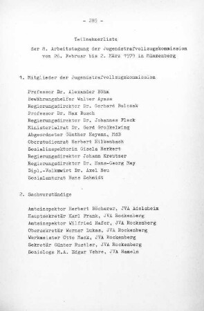 289-290, Teilnehmerliste