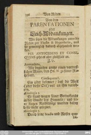 Von den Parentationen oder Leich-Abdanckungen.
