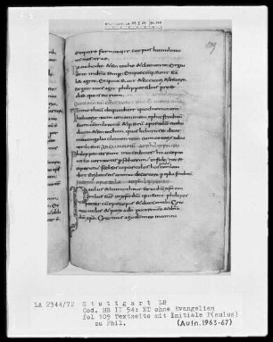 Bibliorum pars finalis, Pauli epistolae, Actus apostolorum, Epistolae canonicae, Apocalypsis — Initiale P(aulus), Folio 109recto