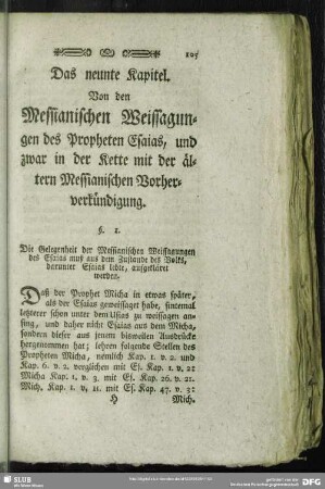 Das neunte Kapitel. Von den Messianischen Weissagungen des Propheten Esaias, und zwar in der Kette mit der ältern Messianischen Vorherverkündigung