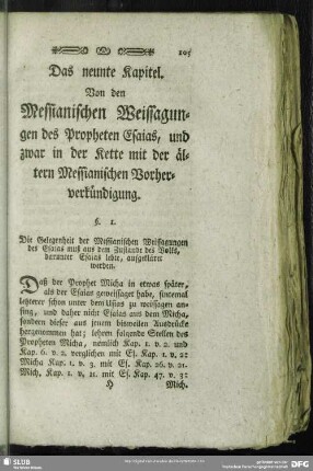 Das neunte Kapitel. Von den Messianischen Weissagungen des Propheten Esaias, und zwar in der Kette mit der ältern Messianischen Vorherverkündigung