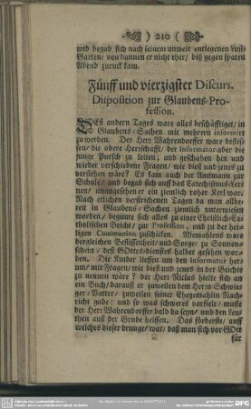 Fünff und vierzigster Discurs. Dispostion zur Glaubens-Profession