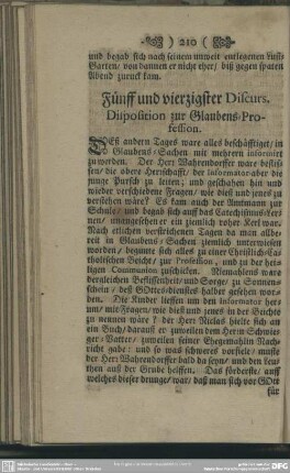 Fünff und vierzigster Discurs. Dispostion zur Glaubens-Profession
