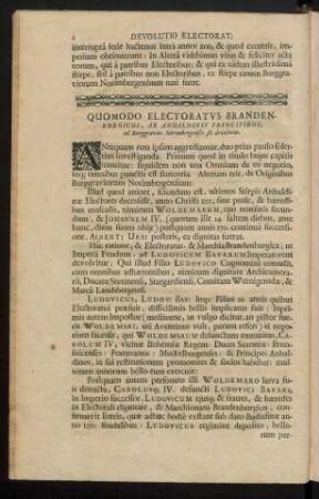 Quomodo Electoratus Brandenburgicus, Ab Anhaldinis Principibus, ad Burggravios Norimbergenses sit devolutus.