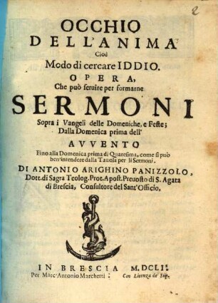 Occhio dell'anima civè modo di cercare Iddio : Sermoni