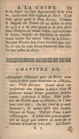 Chapitre XII [= XIV]. Monsieur l'Envoyé part de Pekin avec toute sa suite pour retourner en Moscovie. - ...
