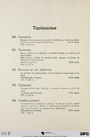 Tapisseries (Nr. 180-204)