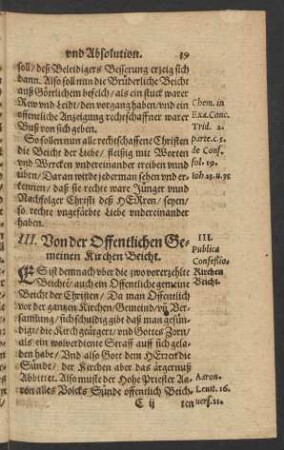 III. Von der Offentlichen Gemeinen Kirchen Beicht.