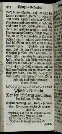 Von der sichtbaren Ausgiessung des heililgen Geistes. - Athanasisches Glaubens-Bekänntniß.