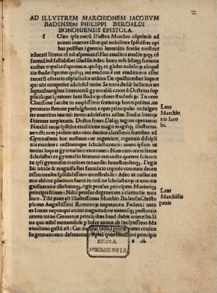 De felicitate : mit Gedichten und Widmungsbrief des Autors an Jakob, Markgraf von Baden
