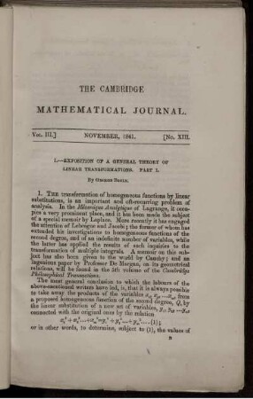 I. Exposition of a general theory of linear transformations. Part I.