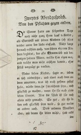 Zweytes Abendgespräch. Von den Pflichten gegen andere.