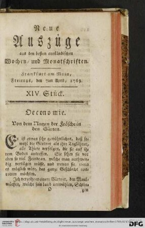 (XIV. Stück. Freitags, den 7ten April, 1769 - XVII. Stück. Freitags, den 28ten April, 1769)