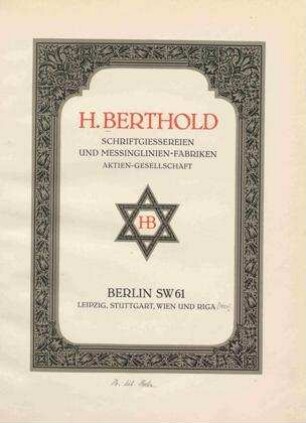 Katalog hebräischer und jüdischer Schriften / H. Berthold Schriftgiessereien und Messinglinien-Fabriken, Aktien-Gesellschaft. [Zum Geleit ... Joseph Tscherkassky]