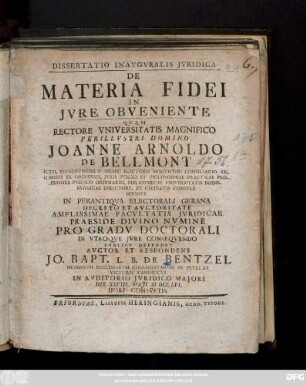 Dissertatio Inavgvralis Jvridica De Materia Fidei In Jvre Obveniente