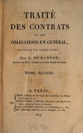 Traité des contrats et des obligations en général suivant le Code civil, 2