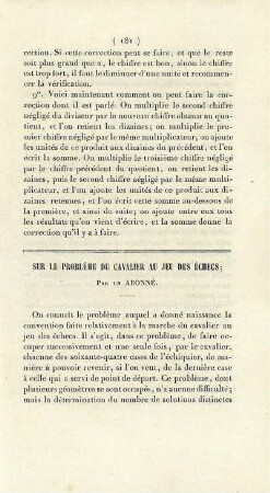 Sur le problème du cavalier au jeu des echecs.