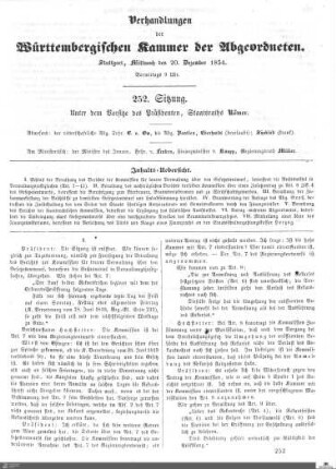 252. Sitzung, Stuttgart, 20.12.1854
