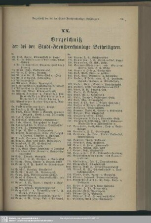 XX. Verzeichniß der bei der Stadt-Fernsprechanlage Betheiligten
