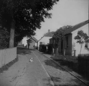 Spiekeroog. Straßenbild. Ansicht mit liegendem Hund