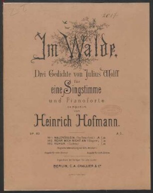Im Walde : drei Gedichte von Julius Wolff für eine Singstimme und Pianoforte : Op. 83