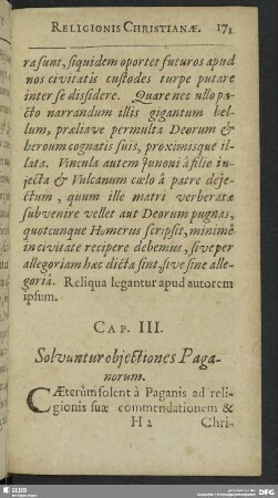 Cap. III. Solvuntur objectiones Paganorum