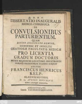 Dissertatio Inauguralis Medico-Chirurgica De Convulsionibus Parturientium