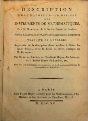 Description D'Une Machine Pour Diviser Les Instruments De Mathématiques