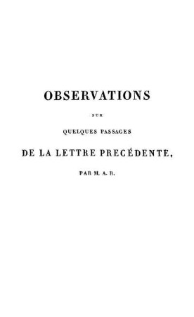 Observations sur quelques passages de la lettre précédente