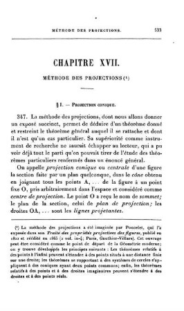 Chapitre XVII. Méthode des Projections.